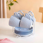 Soft Pastel Ceramic Tea Cup And Saucer Set For 4 With Stand 200ml Nestasia