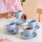 Soft Pastel Ceramic Tea Cup And Saucer Set For 4 With Stand 200ml Nestasia