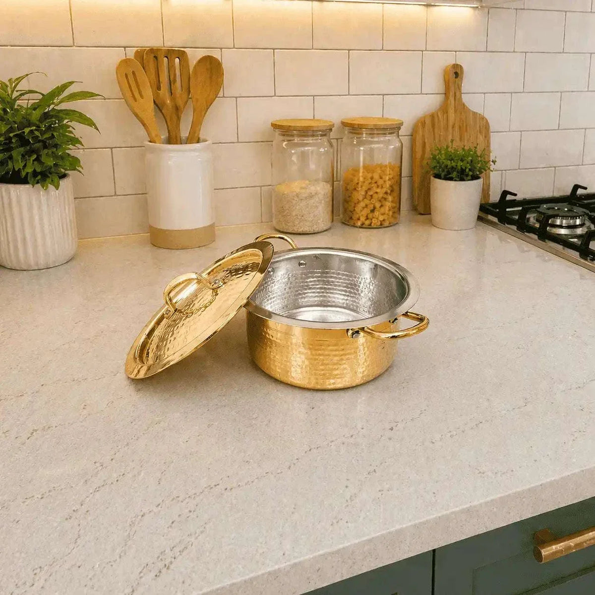 Brass Hammered Handi With Lid Vedansh Craft