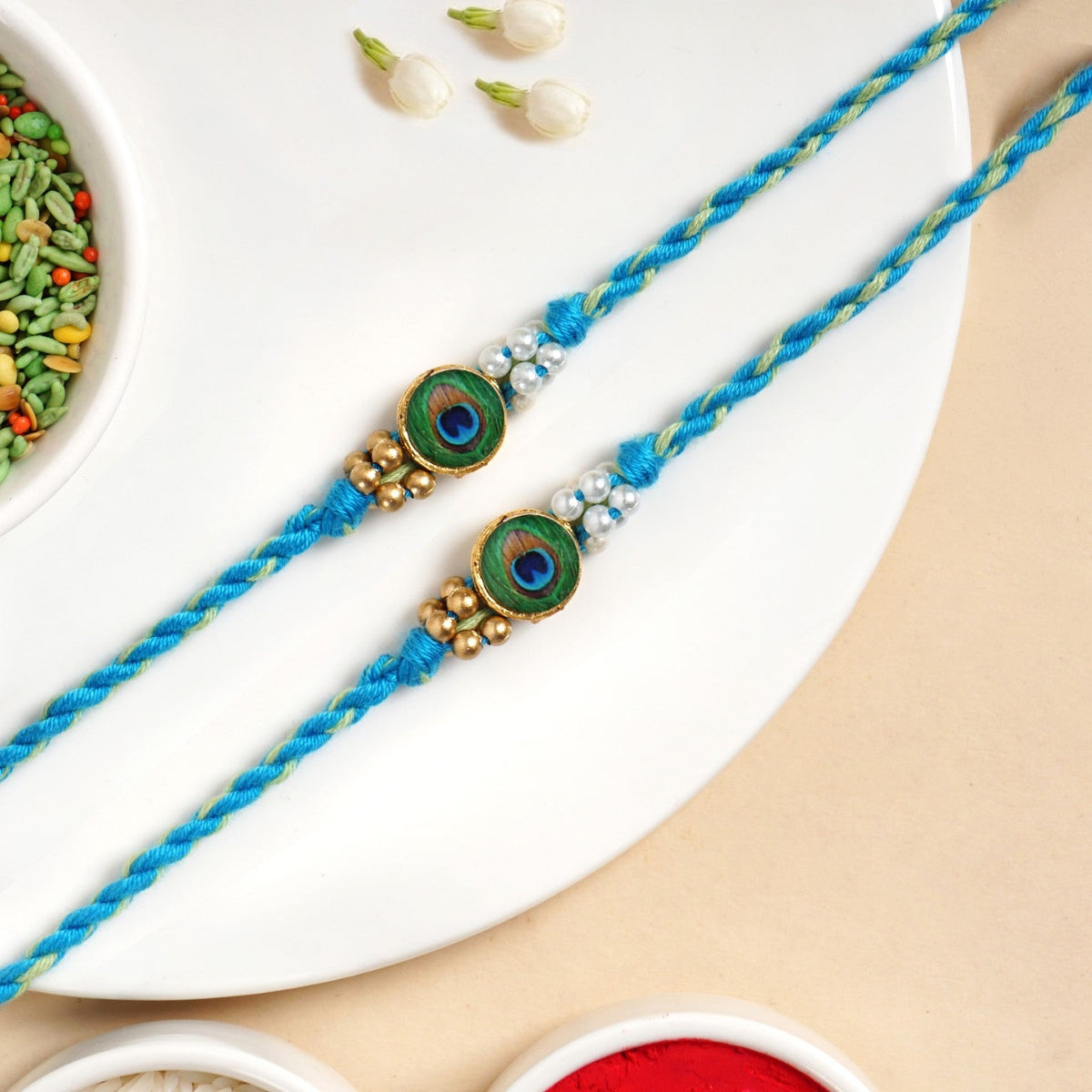 Peacock Charm Rakhi Gift Set Nestasia