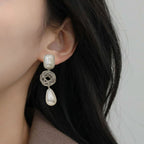 Pearl And Silver Overlapping Ring Danglers Nestasia