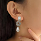 Pearl And Silver Overlapping Ring Danglers Nestasia