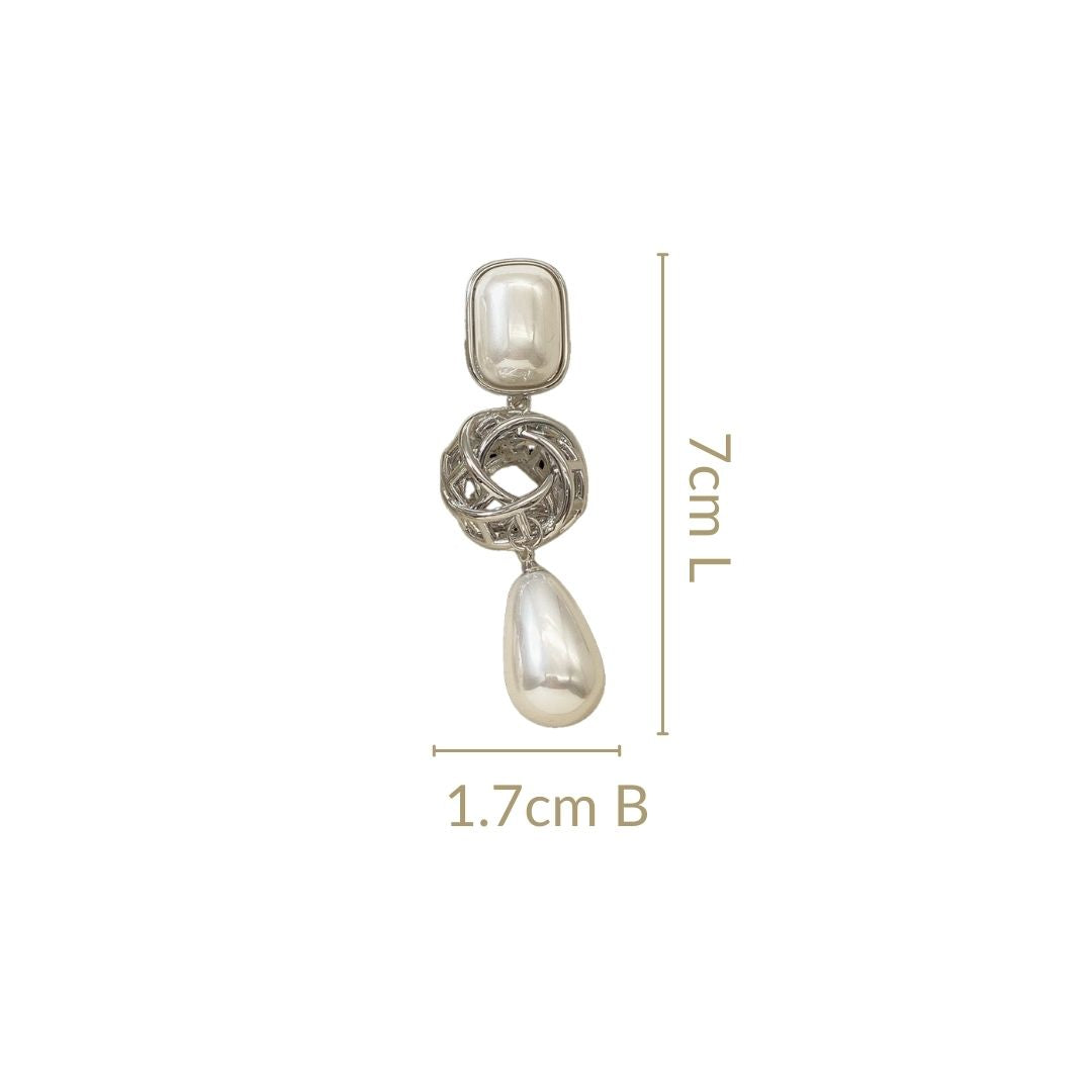 Pearl And Silver Overlapping Ring Danglers Nestasia