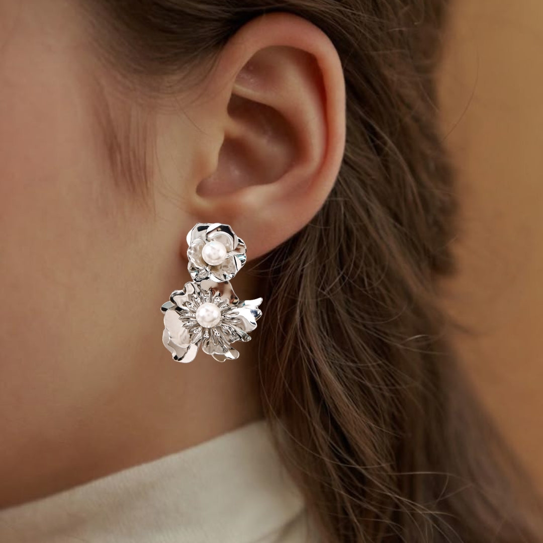 Pearl Blossom Earrings Silver Nestasia