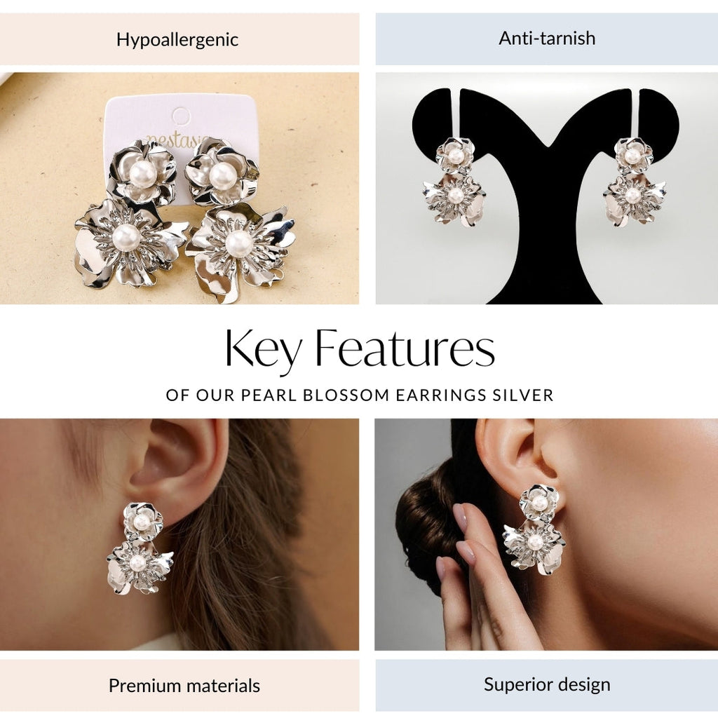Pearl Blossom Earrings Silver Nestasia