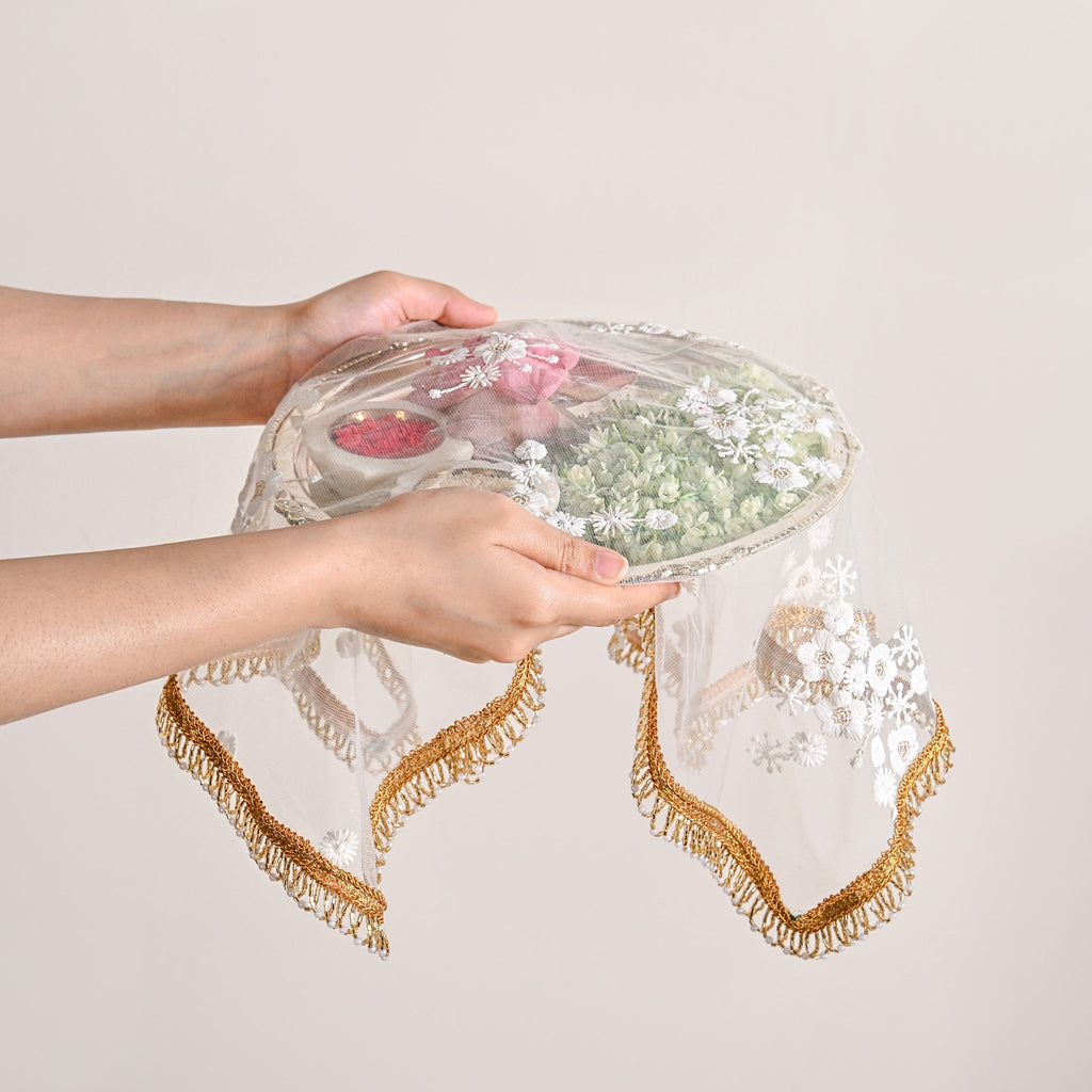 Pearl Detail Net Thali Covers Set Of 2 Nestasia