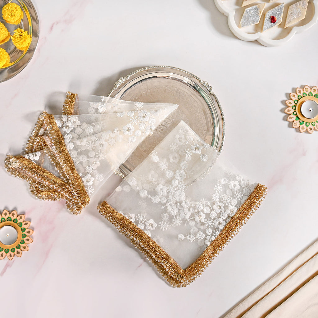 Pearl Detail Net Thali Covers Set Of 2 Nestasia