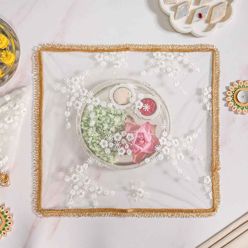 Pearl Detail Net Thali Covers Set Of 2 Nestasia