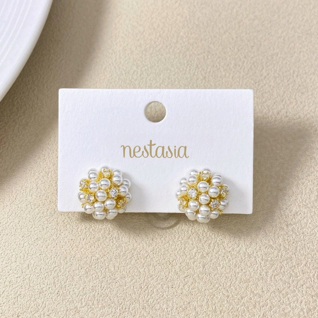 Pearl Flora Gem Cluster Earrings Nestasia
