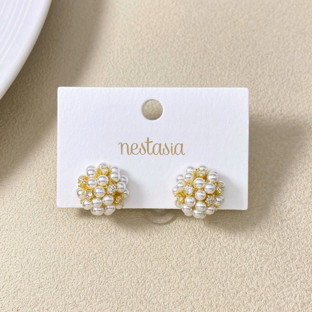 Pearl Flora Gem Cluster Earrings Nestasia