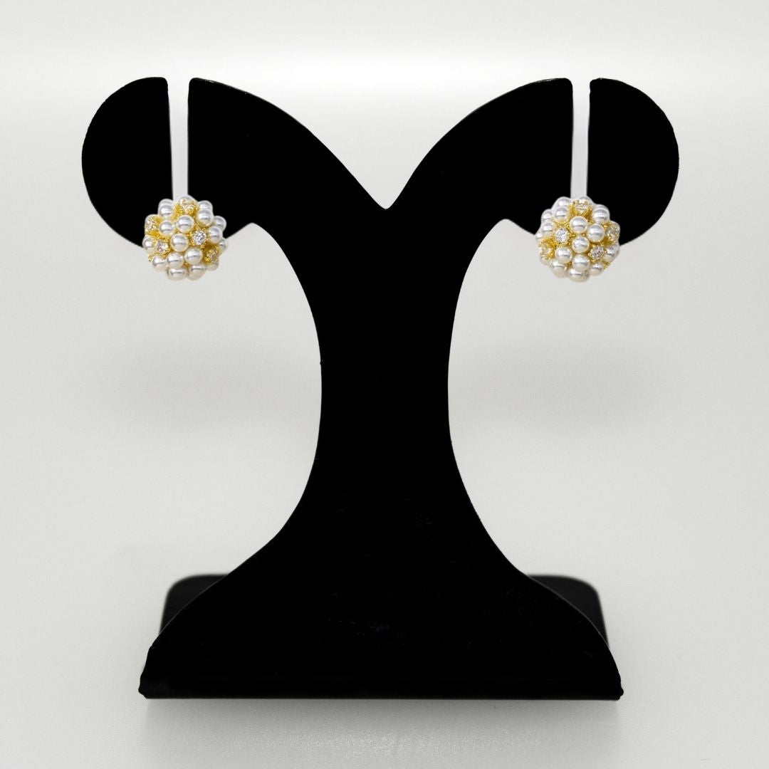 Pearl Flora Gem Cluster Earrings Nestasia