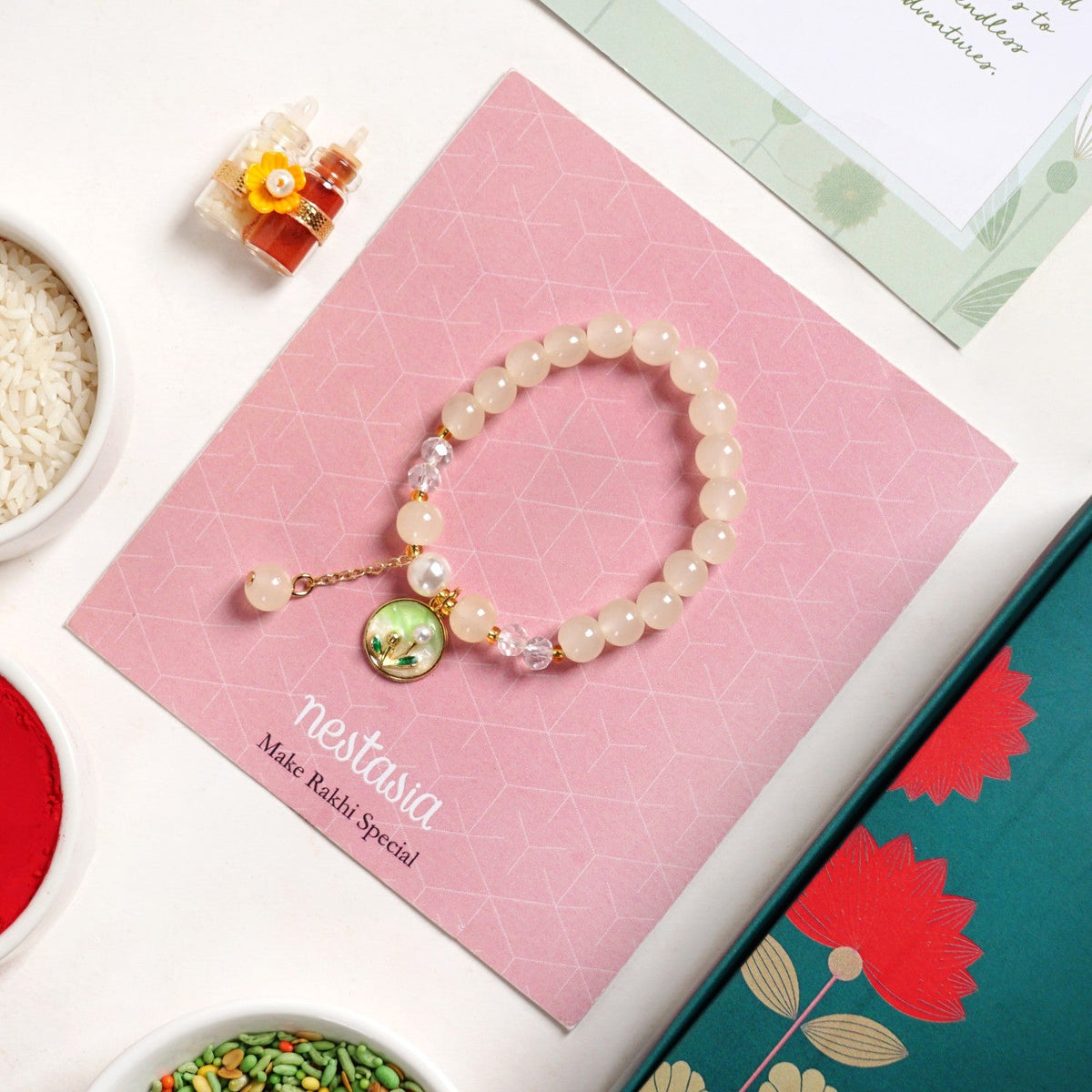 Pearl White Bracelet Rakhi Gift Set Nestasia