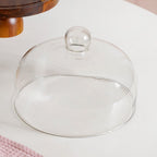Pedestal Acacia Wood Cake Stand With Cloche 22cm Nestasia