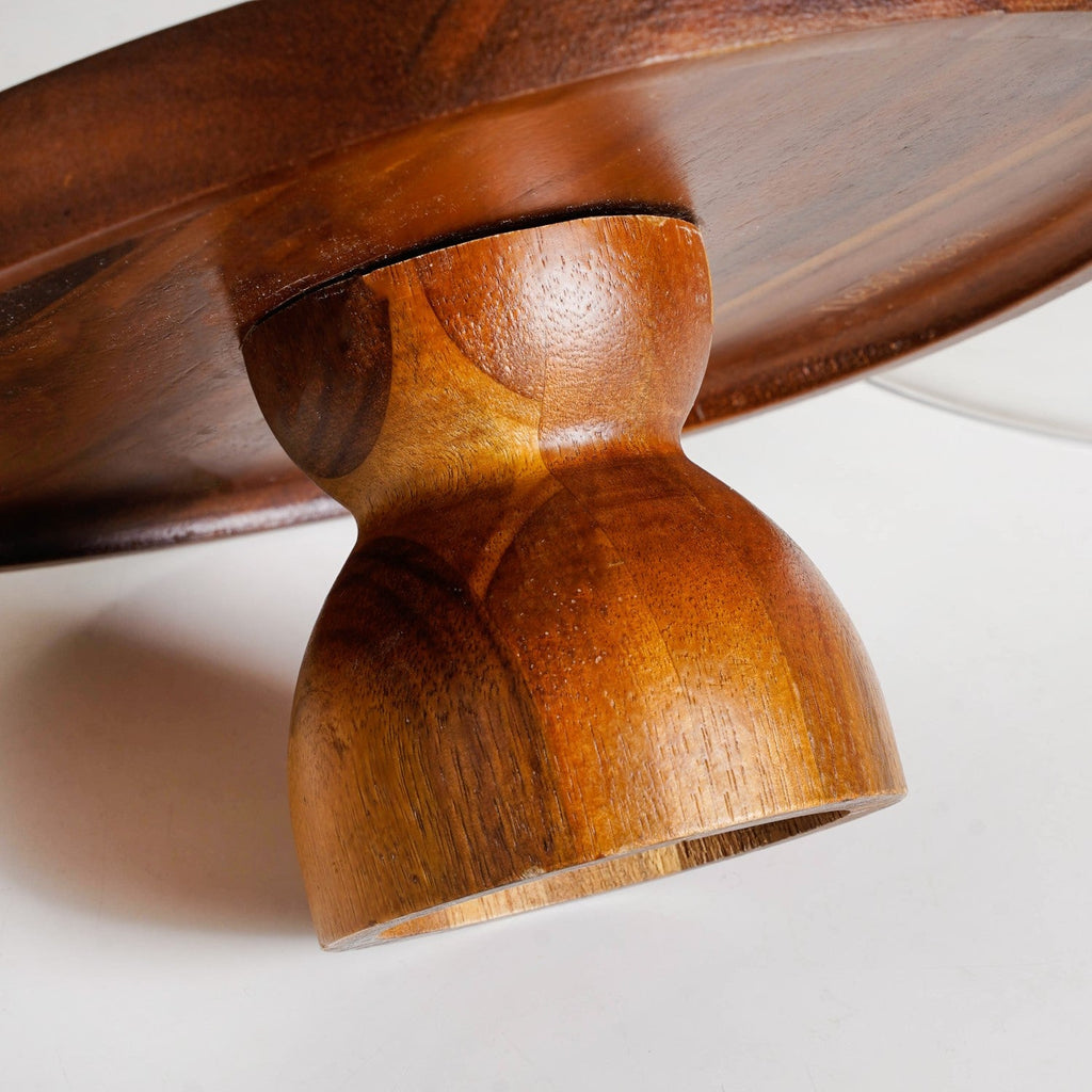 Pedestal Acacia Wood Cake Stand With Cloche 22cm Nestasia