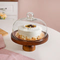 Pedestal Acacia Wood Cake Stand With Cloche 22cm Nestasia