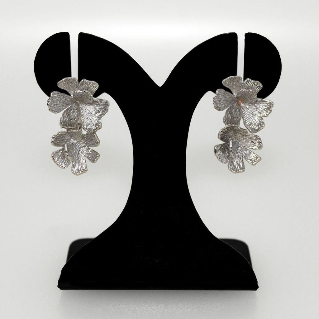 Peony Bloom Silver Drop Earrings Nestasia