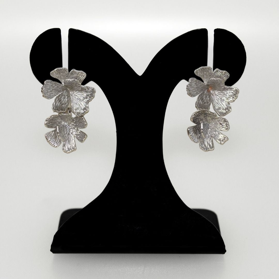 Peony Bloom Silver Drop Earrings Nestasia