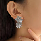 Peony Bloom Silver Drop Earrings Nestasia