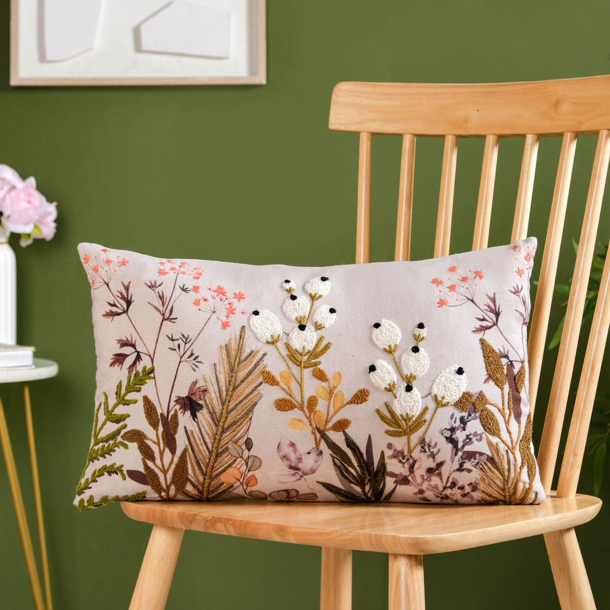 Petal Embroidered Cotton Cushion Cover 50x30cm Nestasia