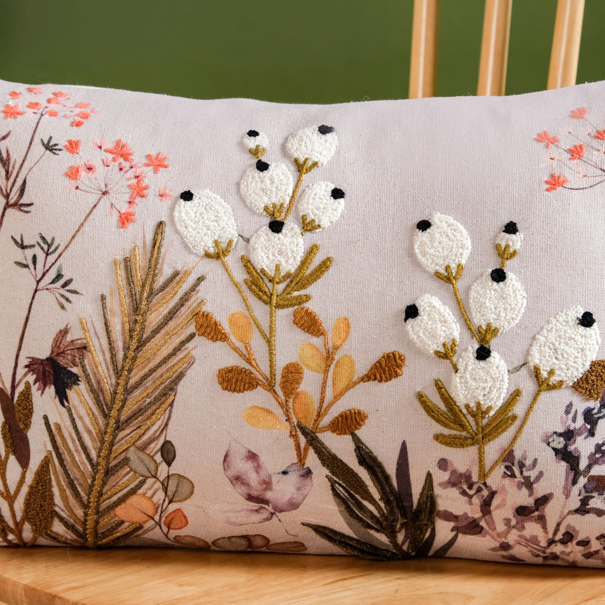 Petal Embroidered Cotton Cushion Cover 50x30cm Nestasia