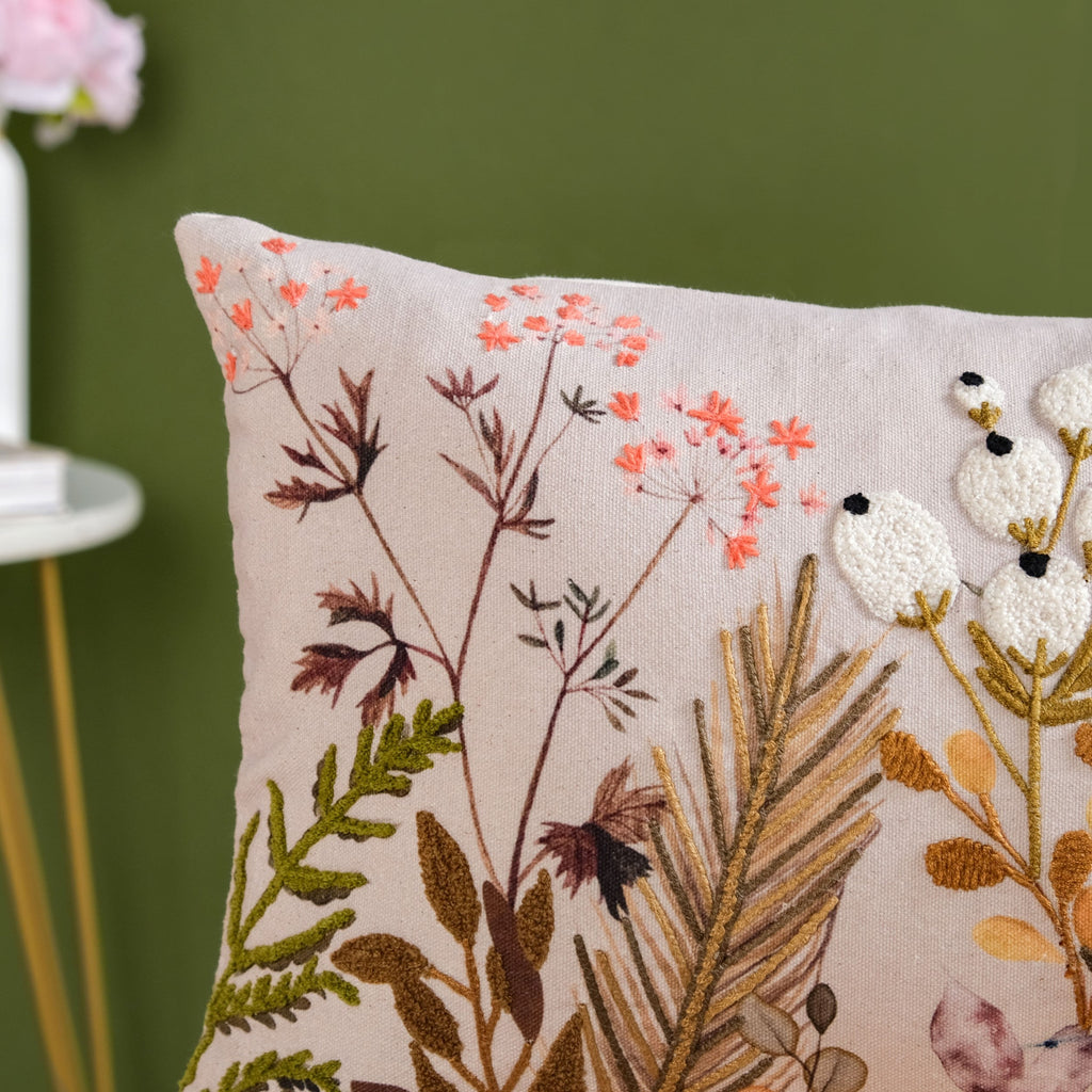 Petal Embroidered Cotton Cushion Cover 50x30cm Nestasia