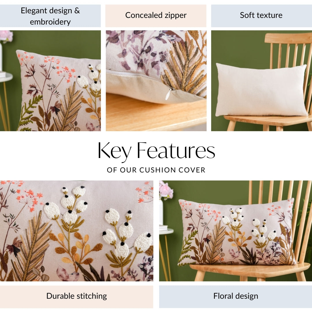 Petal Embroidered Cotton Cushion Cover 50x30cm Nestasia