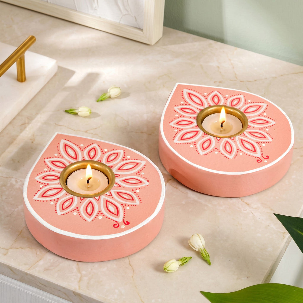 Petalis Tealight Holder With Tealight Candle Set Of 2 Nestasia