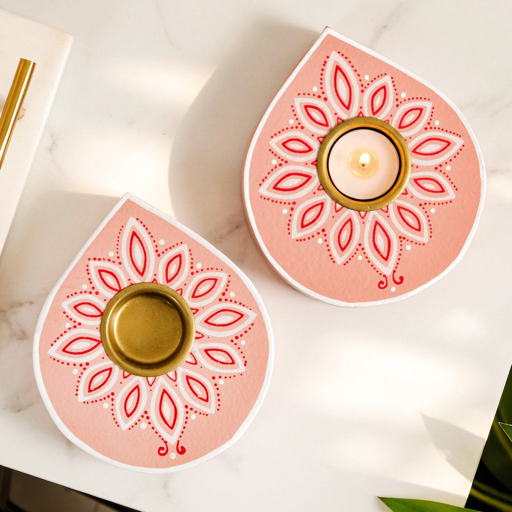 Petalis Tealight Holder With Tealight Candle Set Of 2 Nestasia