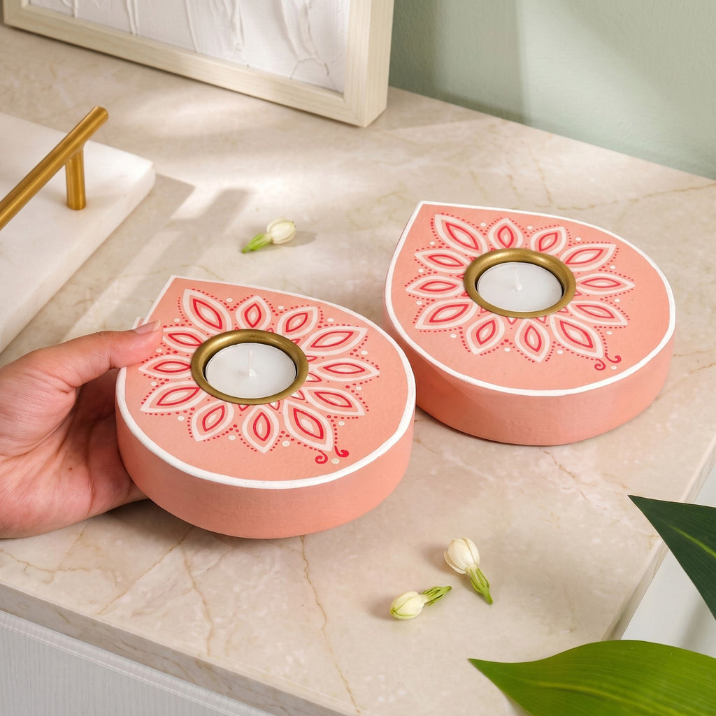 Petalis Tealight Holder With Tealight Candle Set Of 2 Nestasia