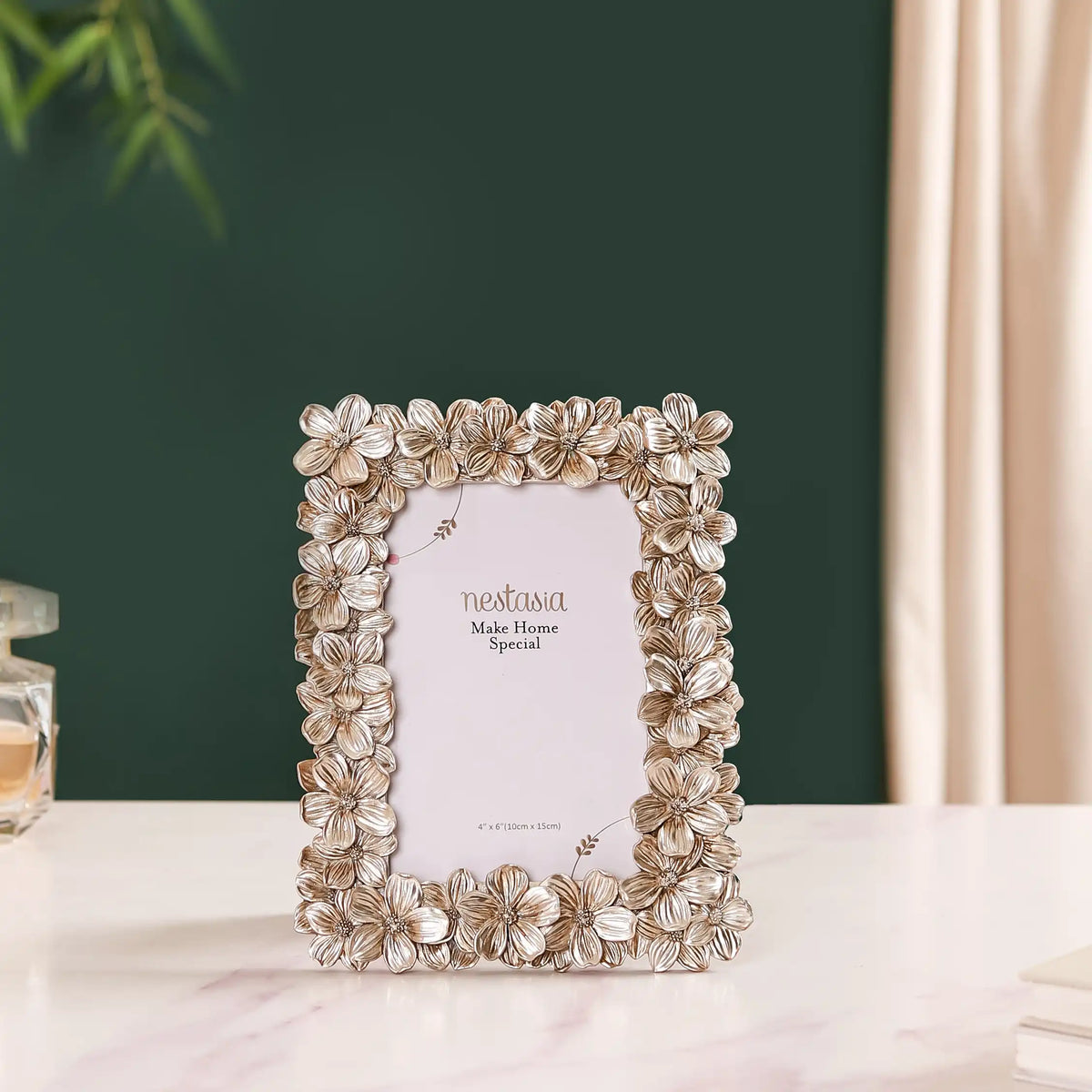 Silver Table Photo Frame With Flowers 8"x6.5" Nestasia