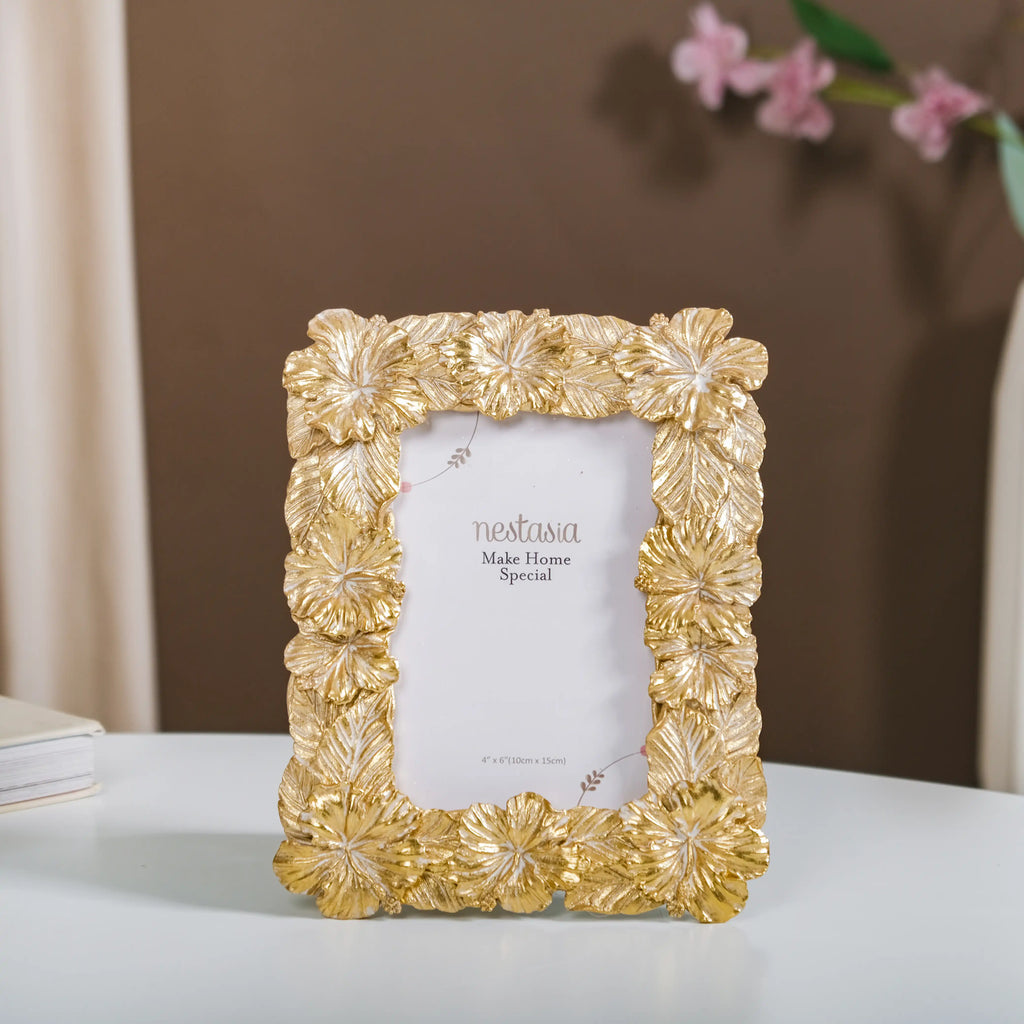 Small Hibiscus Photo Frame Gold 8.5"x6.5" Nestasia
