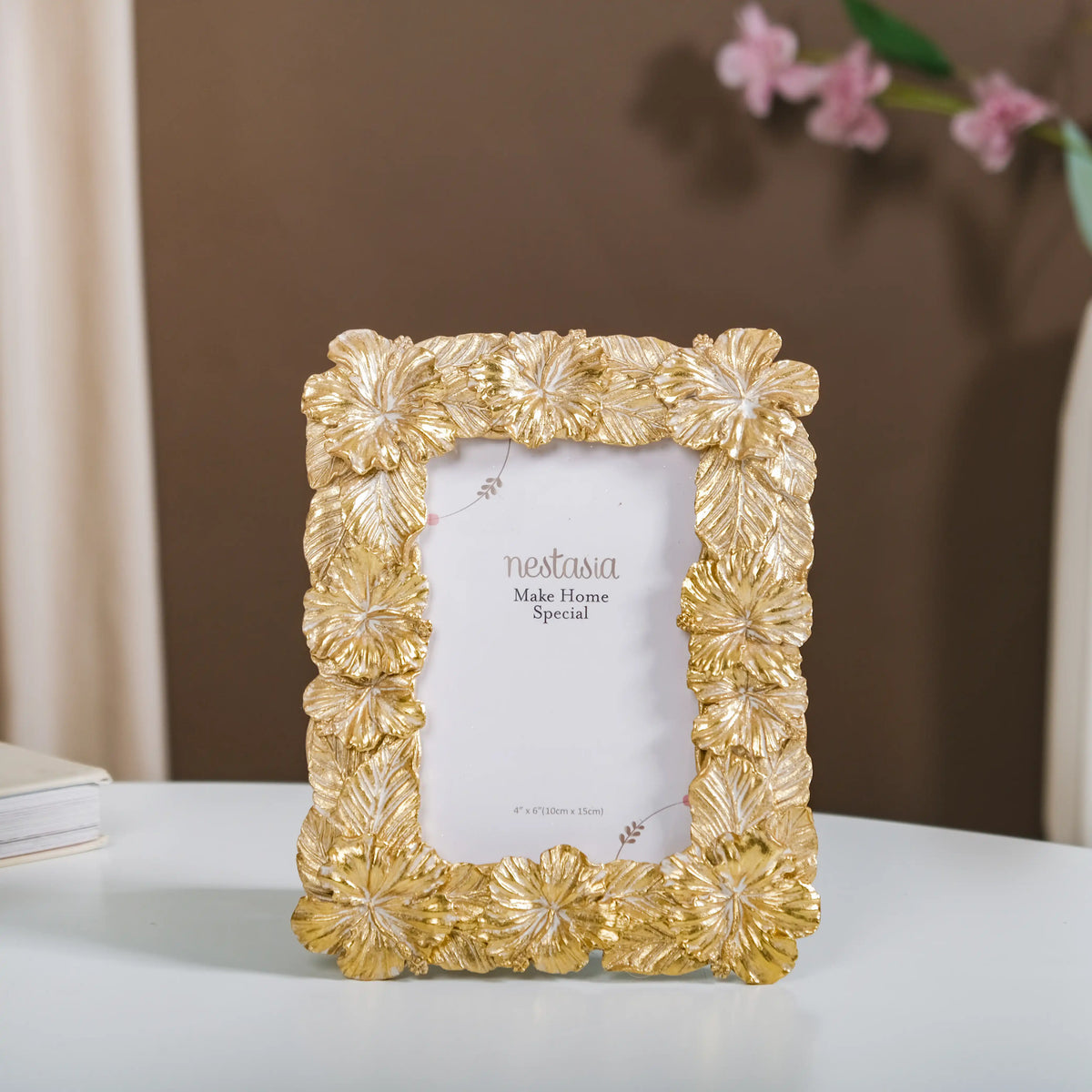 Small Hibiscus Photo Frame Gold 8.5"x6.5" Nestasia