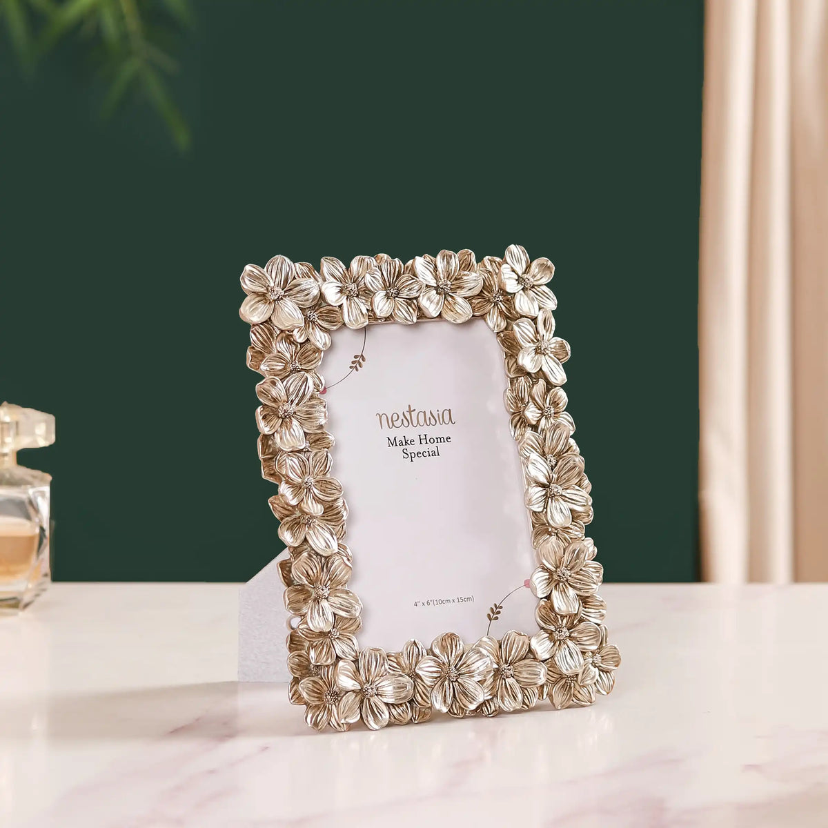 Silver Table Photo Frame With Flowers 8"x6.5" Nestasia