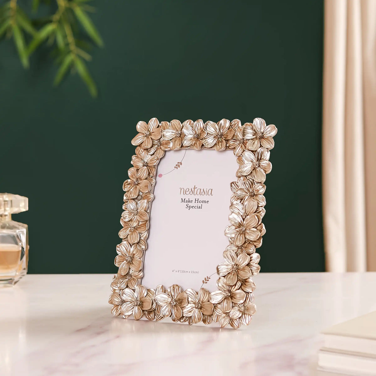 Silver Table Photo Frame With Flowers 8"x6.5" Nestasia