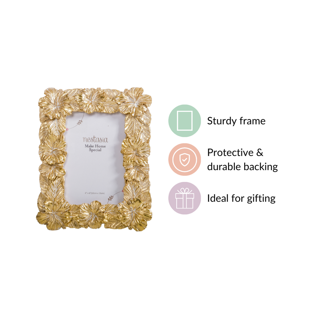 Small Hibiscus Photo Frame Gold 8.5"x6.5" Nestasia