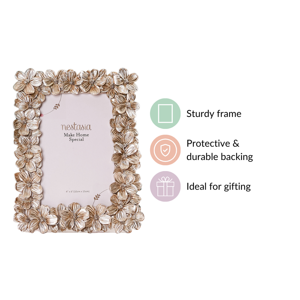 Silver Table Photo Frame With Flowers 8"x6.5" Nestasia