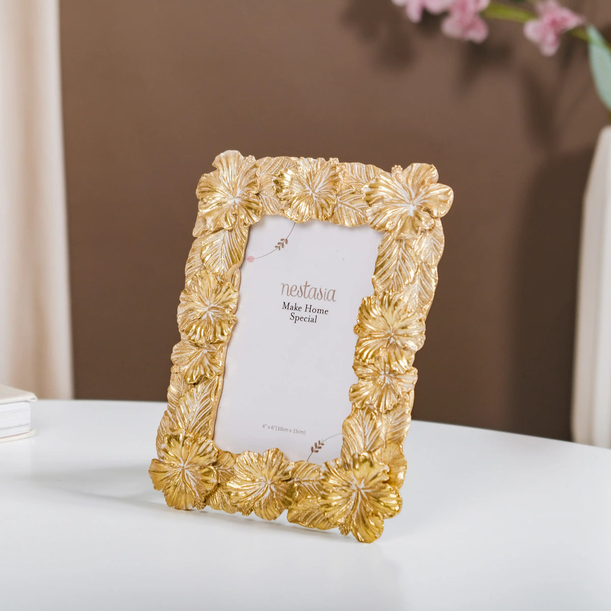 Small Hibiscus Photo Frame Gold 8.5"x6.5" Nestasia