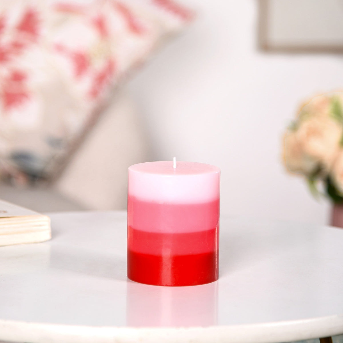 Layered Pillar Candle Red And Pink Nestasia