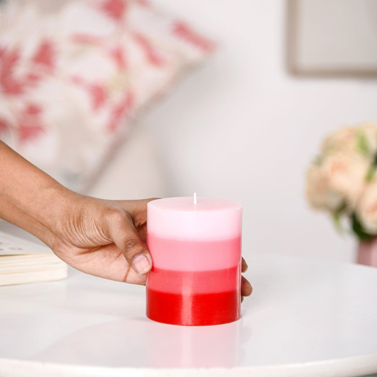 Layered Pillar Candle Red And Pink Nestasia