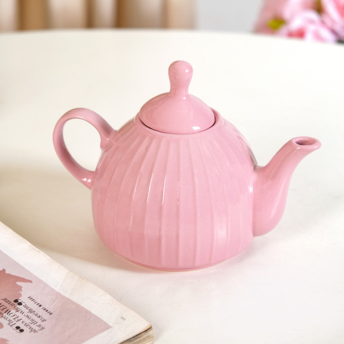 Ambrosia Ceramic Tea Kettle Cup And Saucer Set For 1 Pink Nestasia