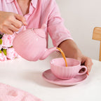 Ambrosia Ceramic Tea Kettle Cup And Saucer Set For 1 Pink Nestasia