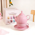 Ambrosia Ceramic Tea Kettle Cup And Saucer Set For 1 Pink Nestasia