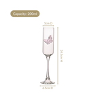 Pink Butterfly Champagne Flute Glass 200ml Nestasia