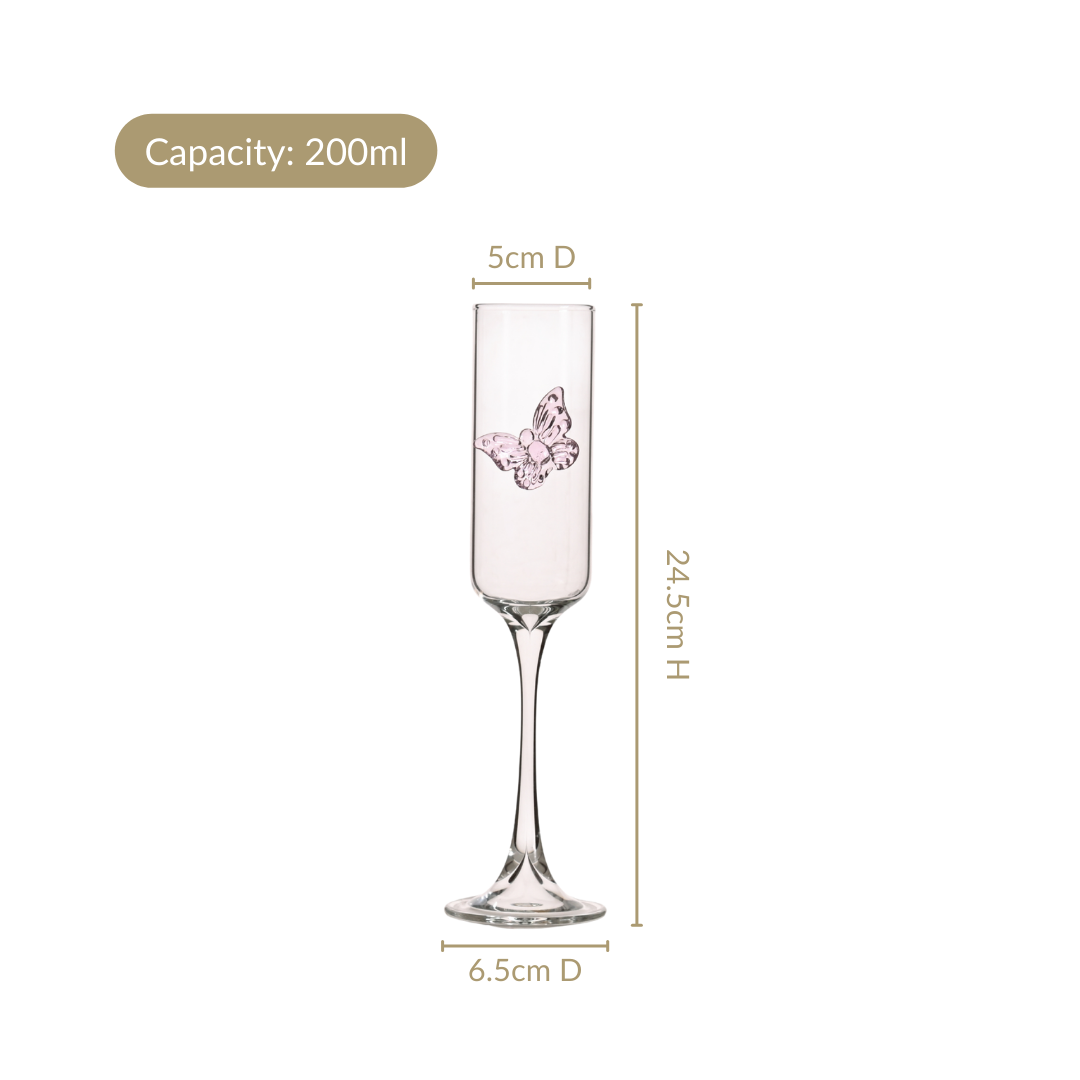 Pink Butterfly Champagne Flute Glass 200ml Nestasia