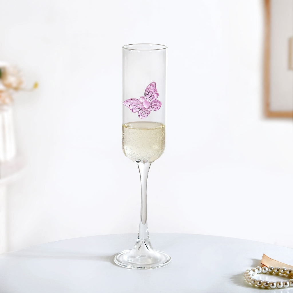 Pink Butterfly Champagne Flute Glass 200ml Nestasia