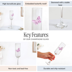 Pink Butterfly Champagne Flute Glass 200ml Nestasia