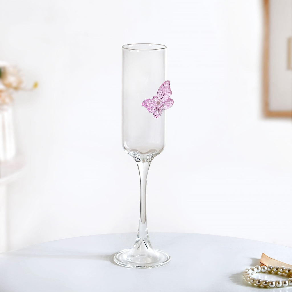 Pink Butterfly Champagne Flute Glass 200ml Nestasia