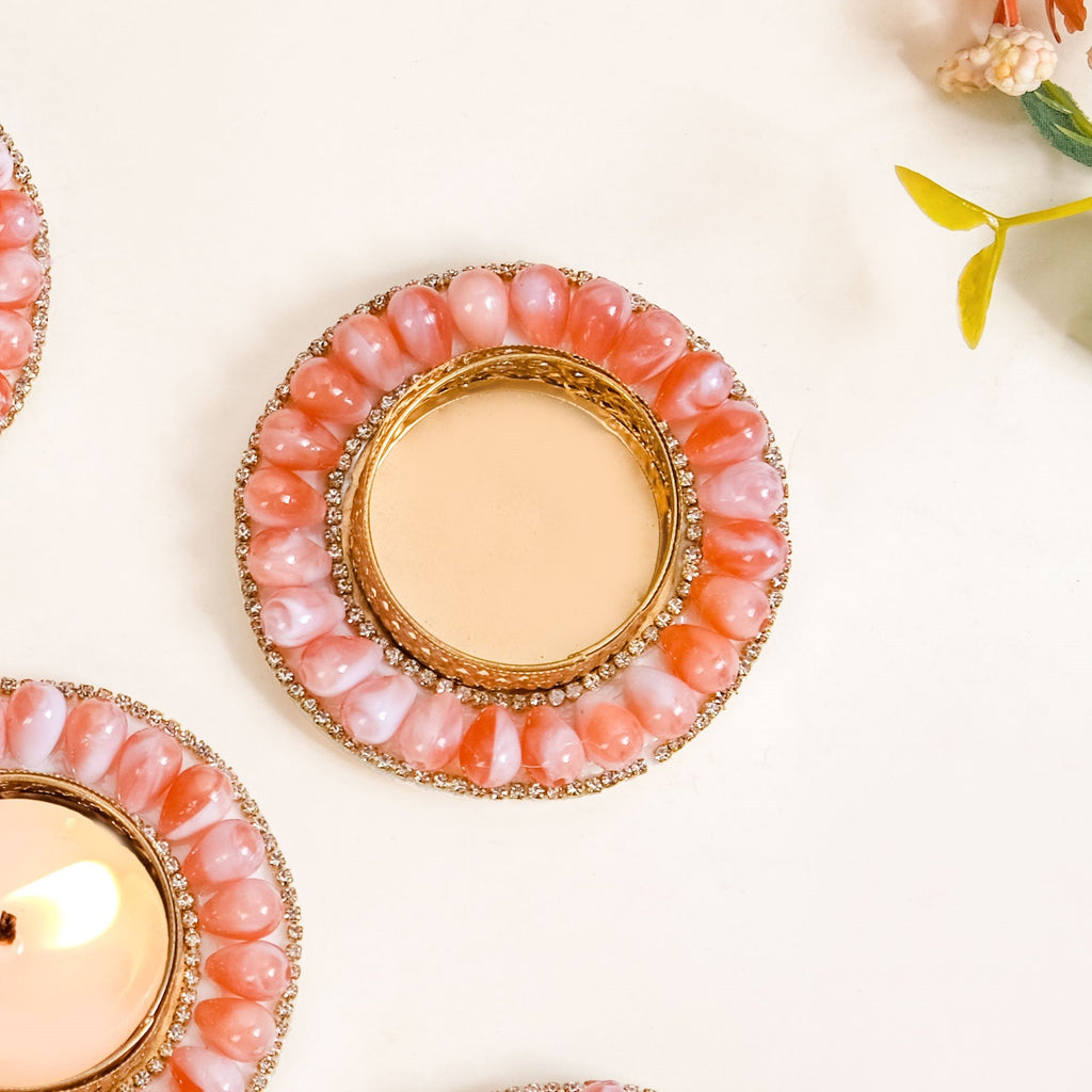 Pink Beaded Tea Light Candle Holders Set Of 6 Nestasia