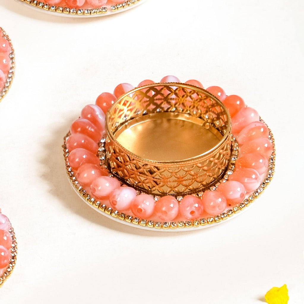 Pink Beaded Tea Light Candle Holders Set Of 6 Nestasia