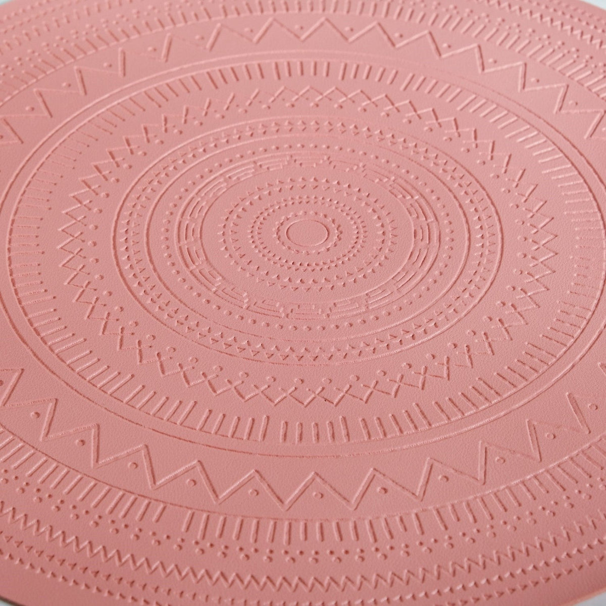Pink Embossed Warli Design Round Table Mat Set Of 6 Nestasia